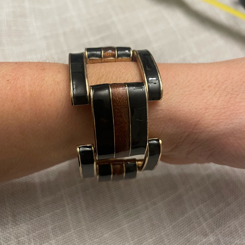 Statement Tortoise And Black Enamel Link Bracelet - image 2